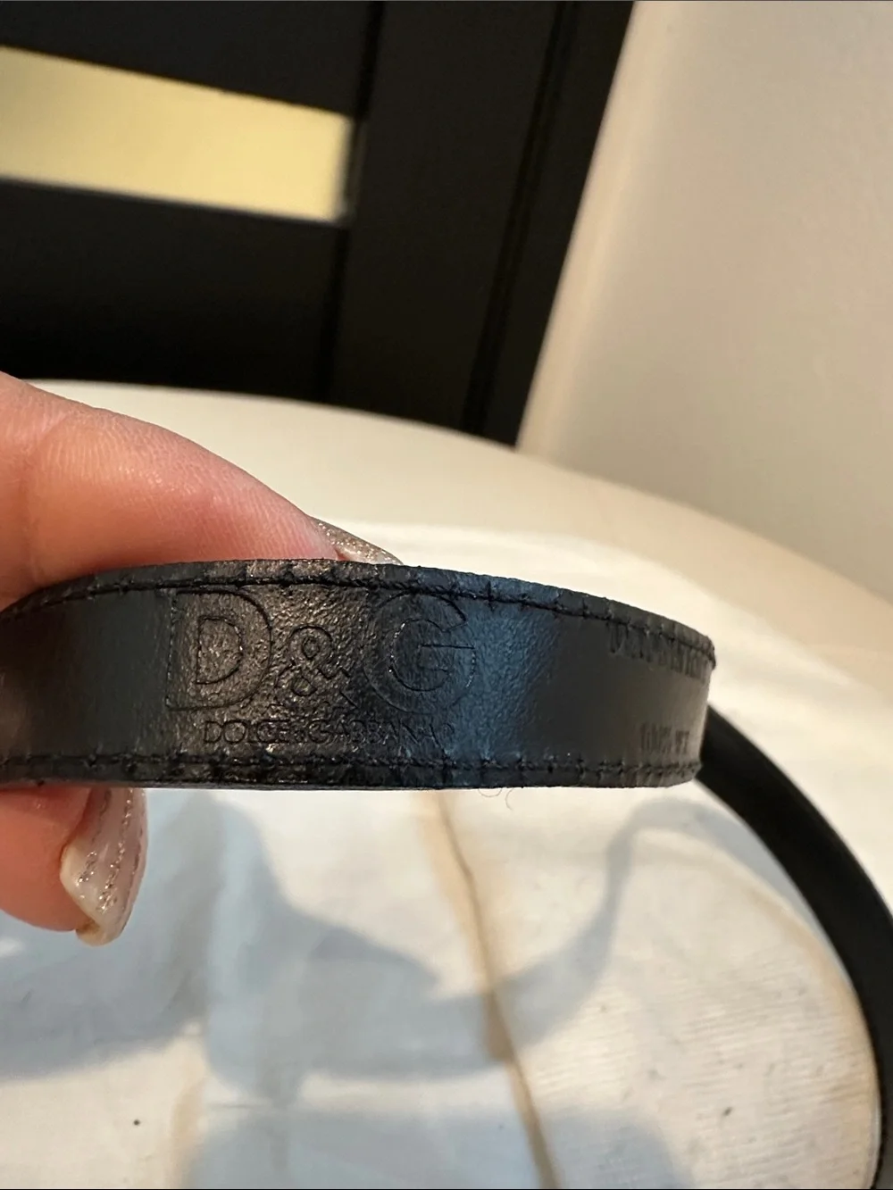 D&G Dolce & Gabbana Black Patent Leather Belt Logo Buckle Size 90